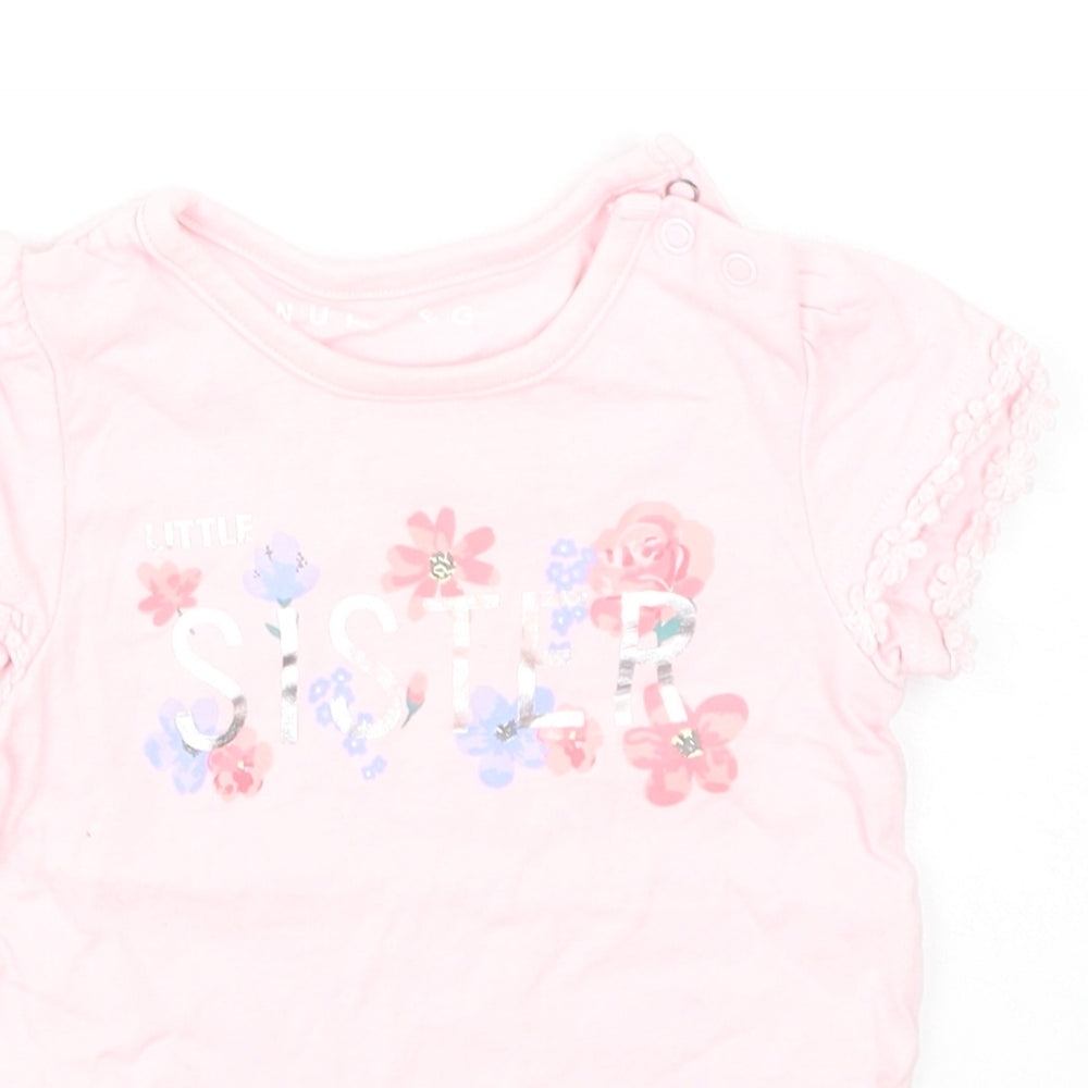 Nutmeg Girls Pink Floral Cotton Basic Casual Size 3-6 Months Round Neck