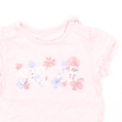 Nutmeg Girls Pink Floral Cotton Basic Casual Size 3-6 Months Round Neck