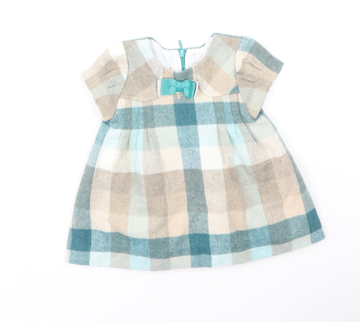 Preworn Girls Multicoloured Plaid Polyester Fit & Flare  Size 6-9 Months  Round Neck