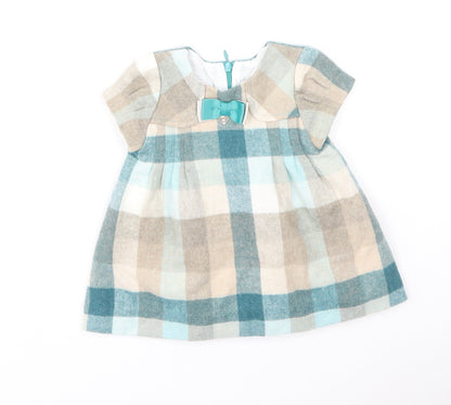 Preworn Girls Multicoloured Plaid Polyester Fit & Flare  Size 6-9 Months  Round Neck