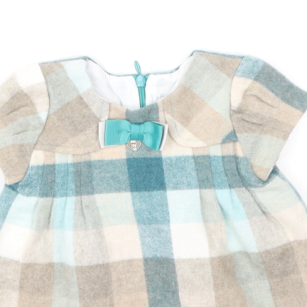Preworn Girls Multicoloured Plaid Polyester Fit & Flare  Size 6-9 Months  Round Neck