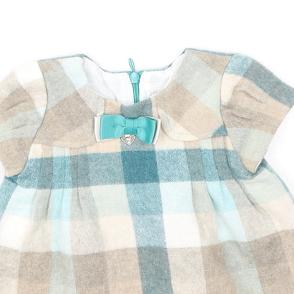 Preworn Girls Multicoloured Plaid Polyester Fit & Flare  Size 6-9 Months  Round Neck