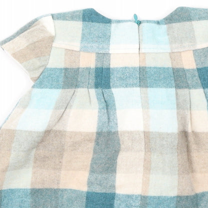 Preworn Girls Multicoloured Plaid Polyester Fit & Flare  Size 6-9 Months  Round Neck