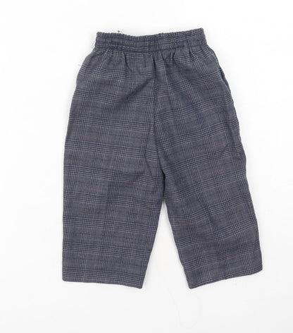 Preworn Boys Grey Plaid Polyester Cargo Trousers Size 18-24 Months