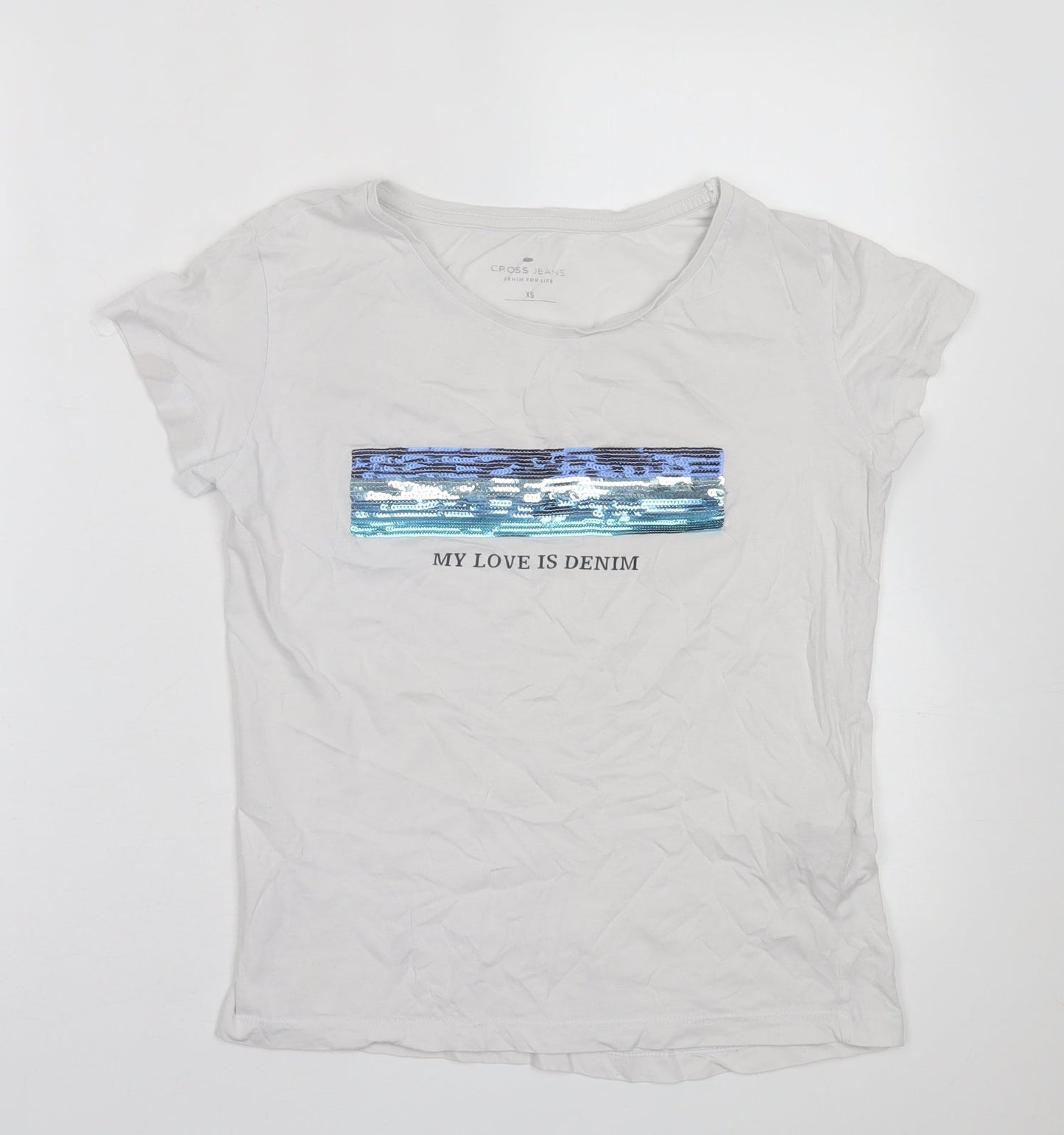 Cross Jeans Womens White  Cotton Basic T-Shirt Size XS Crew Neck
