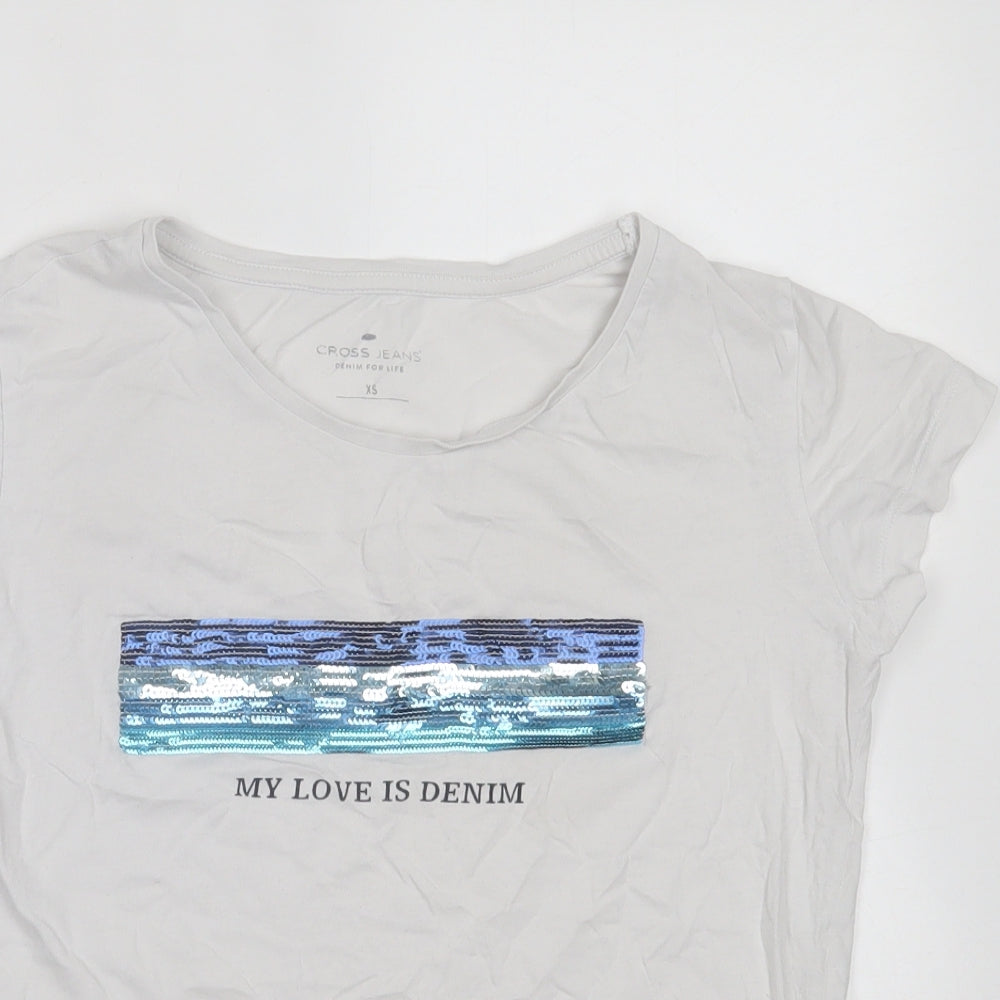 Cross Jeans Womens White  Cotton Basic T-Shirt Size XS Crew Neck