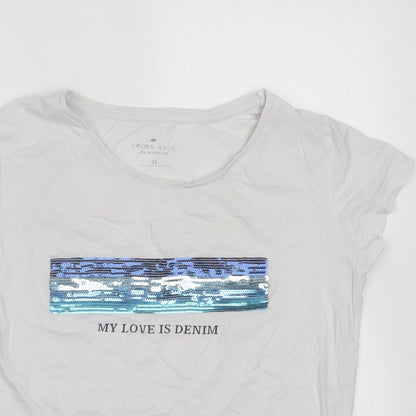 Cross Jeans Womens White  Cotton Basic T-Shirt Size XS Crew Neck