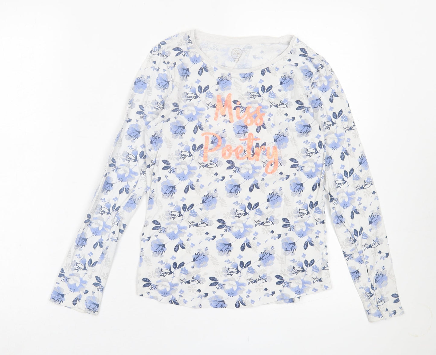 SMYK Girls Blue Floral Cotton Basic Casual Size 13 Years Crew Neck Pullover