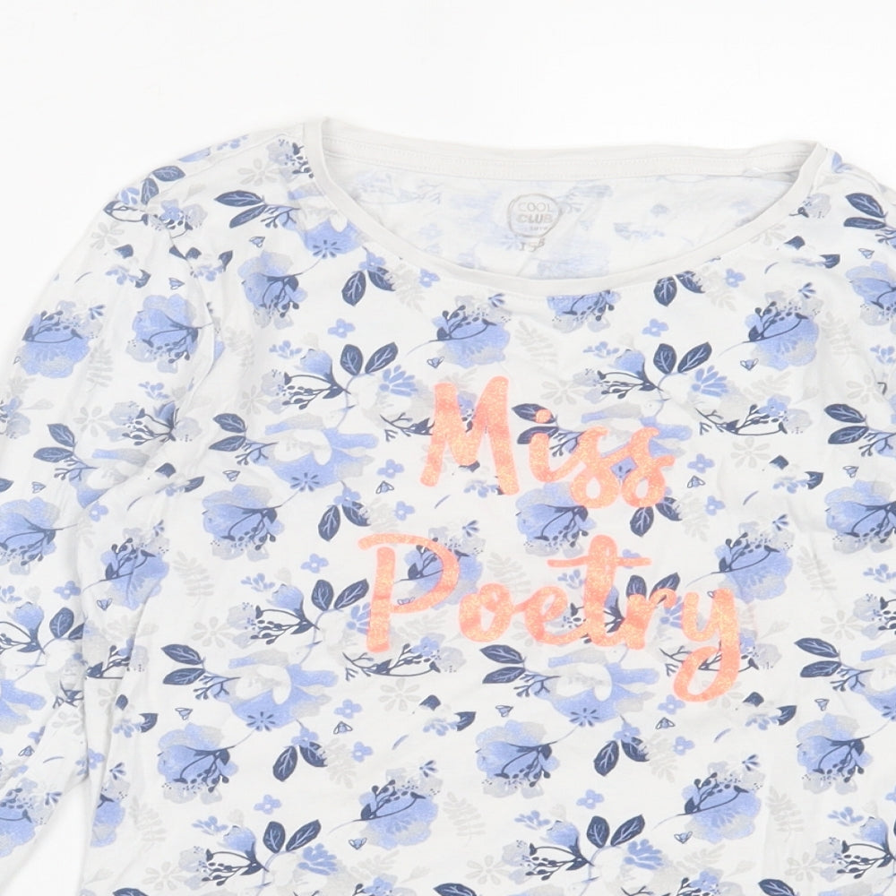 SMYK Girls Blue Floral Cotton Basic Casual Size 13 Years Crew Neck Pullover