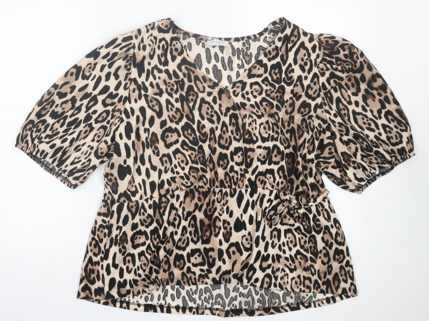 Papaya Womens Brown Animal Print Polyester Wrap Blouse Size 18 V-Neck