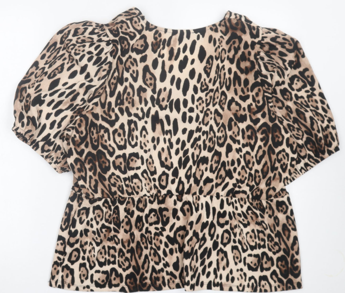 Papaya Womens Brown Animal Print Polyester Wrap Blouse Size 18 V-Neck
