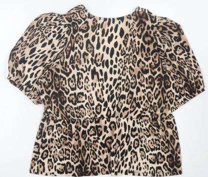 Papaya Womens Brown Animal Print Polyester Wrap Blouse Size 18 V-Neck