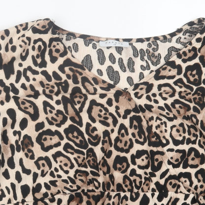 Papaya Womens Brown Animal Print Polyester Wrap Blouse Size 18 V-Neck