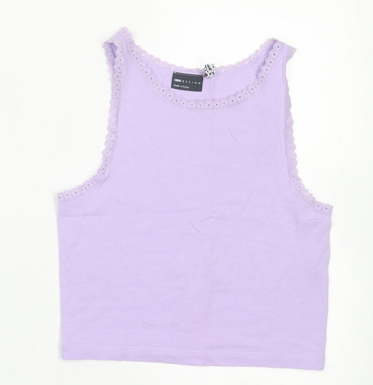 ASOS Womens Purple  Cotton Cropped Tank Size 4 Crew Neck - Lace Trim