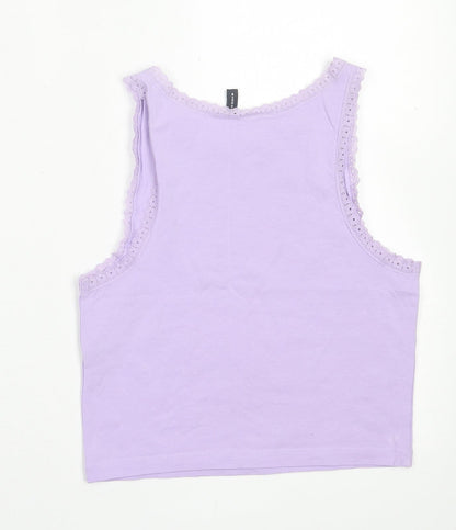 ASOS Womens Purple  Cotton Cropped Tank Size 4 Crew Neck - Lace Trim