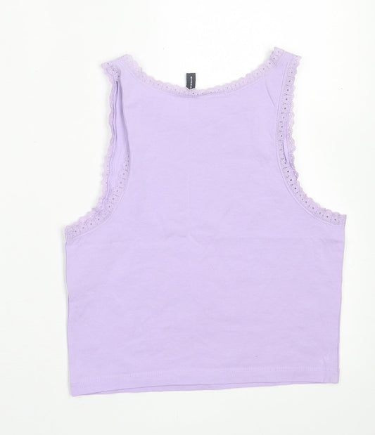 ASOS Womens Purple  Cotton Cropped Tank Size 4 Crew Neck - Lace Trim