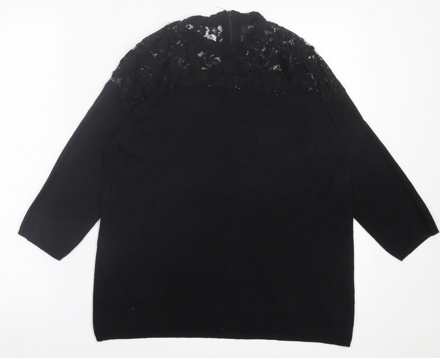 Papaya Womens Black Crew Neck  Viscose Pullover Jumper Size 12