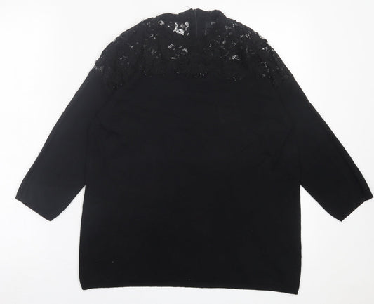 Papaya Womens Black Crew Neck  Viscose Pullover Jumper Size 12