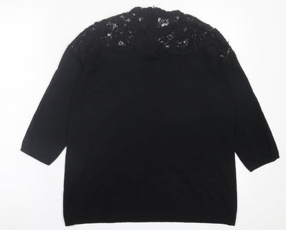 Papaya Womens Black Crew Neck  Viscose Pullover Jumper Size 12