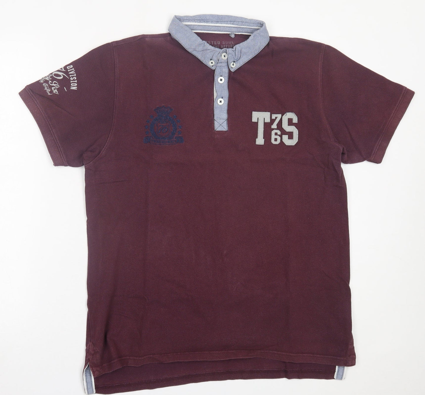 Twisted Soul Mens Purple  Cotton  Polo Size L Collared Button