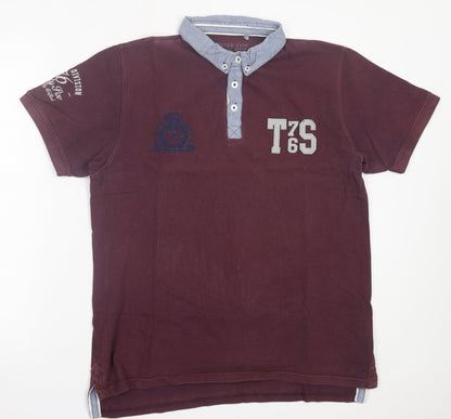 Twisted Soul Mens Purple  Cotton  Polo Size L Collared Button