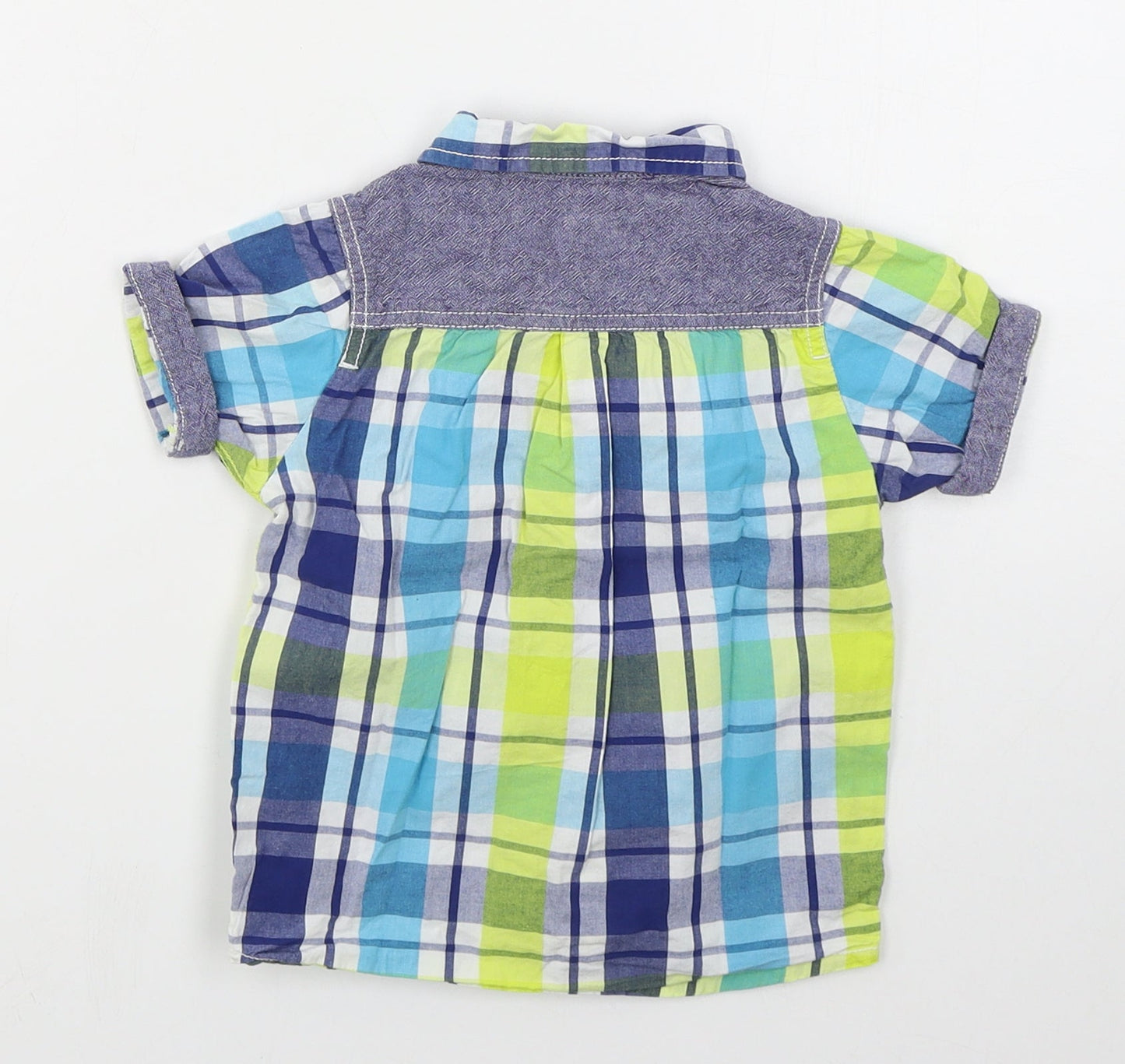 Delix Par Deux Boys Blue Check Cotton Basic Button-Up Size 24 Months Collared Button