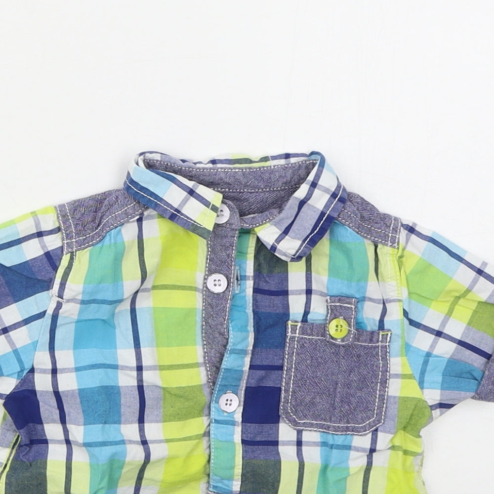 Delix Par Deux Boys Blue Check Cotton Basic Button-Up Size 24 Months Collared Button