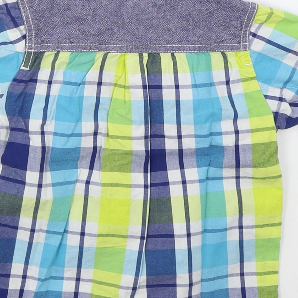 Delix Par Deux Boys Blue Check Cotton Basic Button-Up Size 24 Months Collared Button