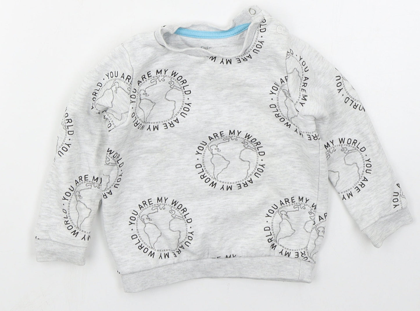 Fred & Flo Boys Grey  Cotton Basic T-Shirt Size 9-12 Months Crew Neck Pullover - You Are My World