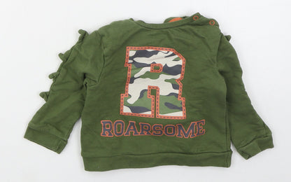 Pep&co Boys Green  Cotton Basic T-Shirt Size 12-18 Months Crew Neck Pullover - Roarsome