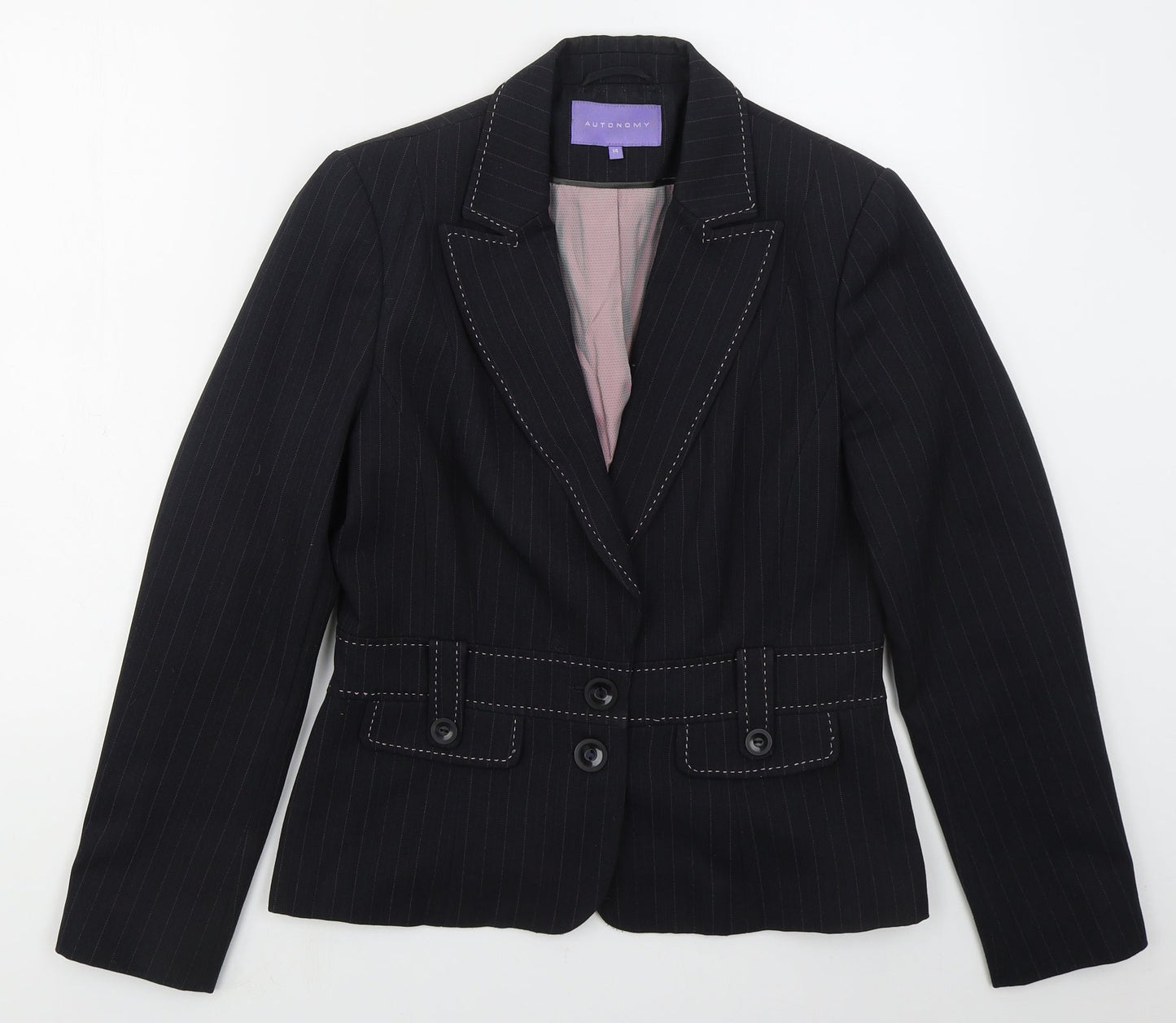 Autonomy Womens Grey Striped Polyester Jacket Suit Jacket Size 14