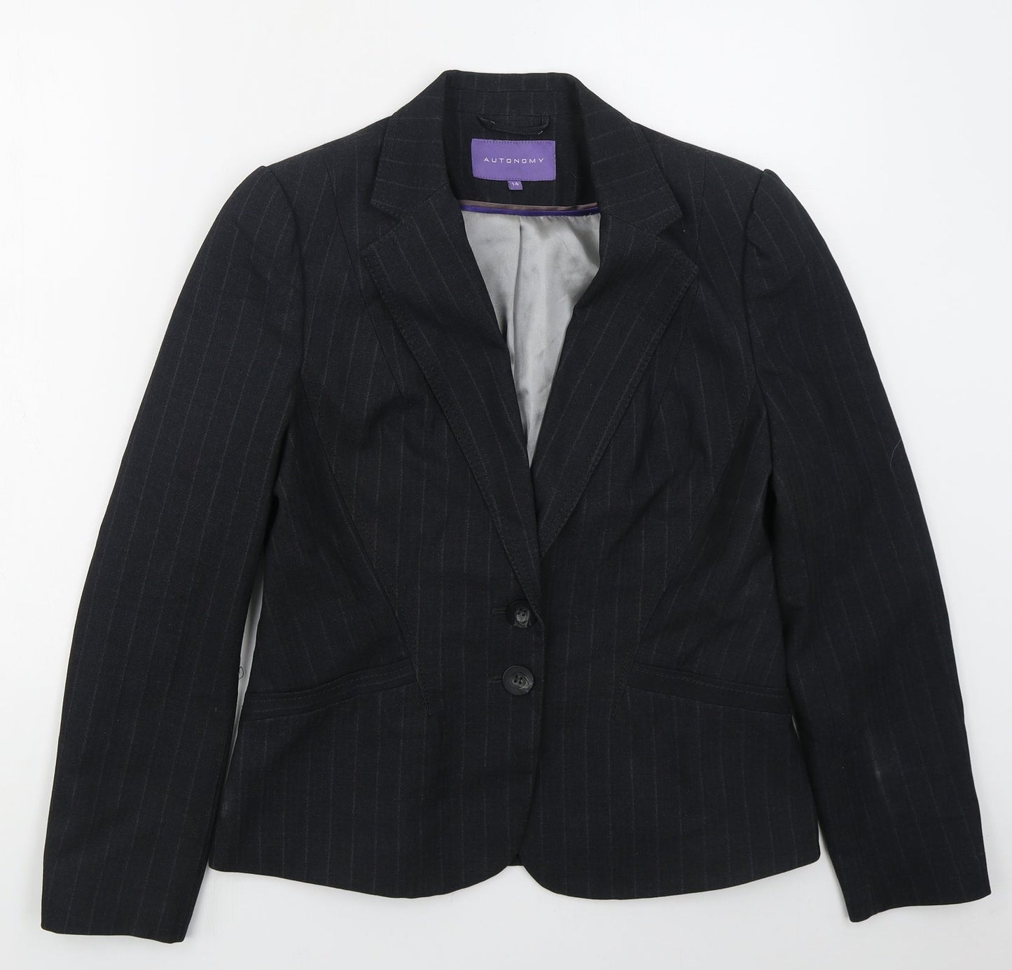 Autonomy Womens Grey Striped Polyester Jacket Suit Jacket Size 14