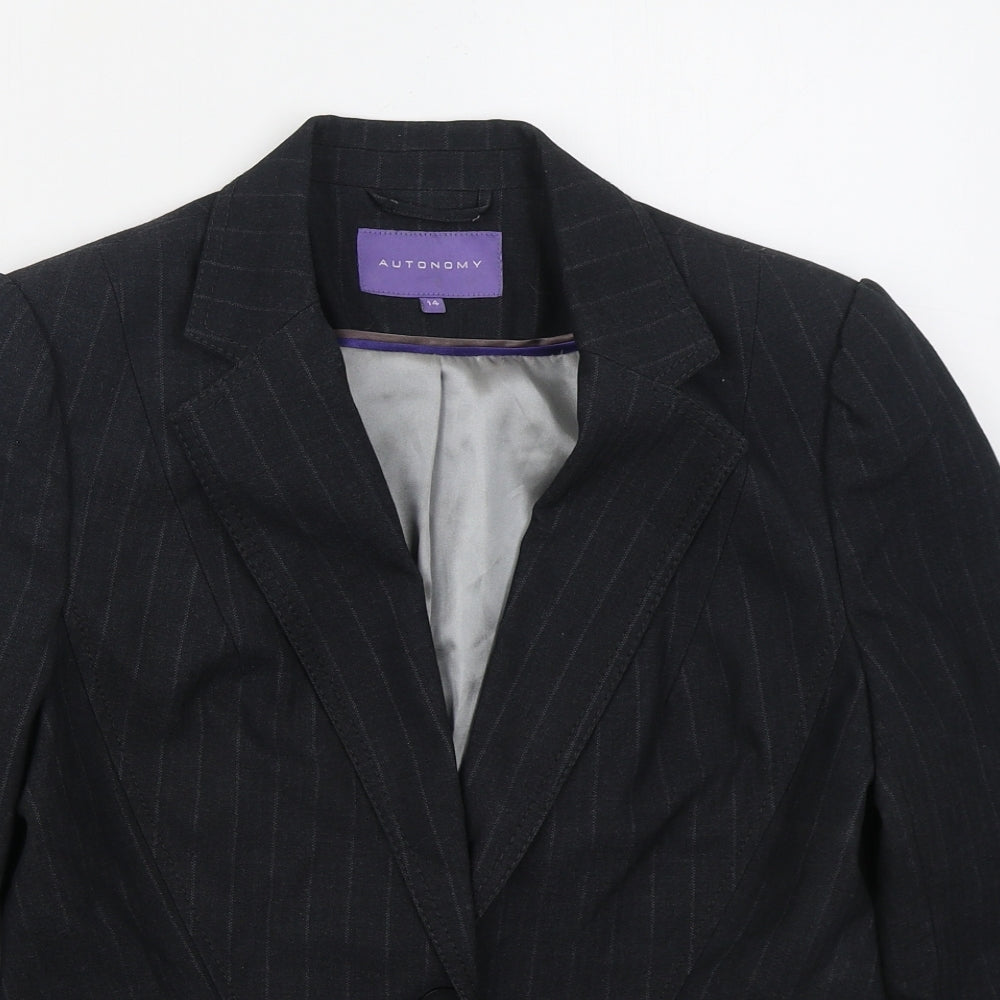 Autonomy Womens Grey Striped Polyester Jacket Suit Jacket Size 14