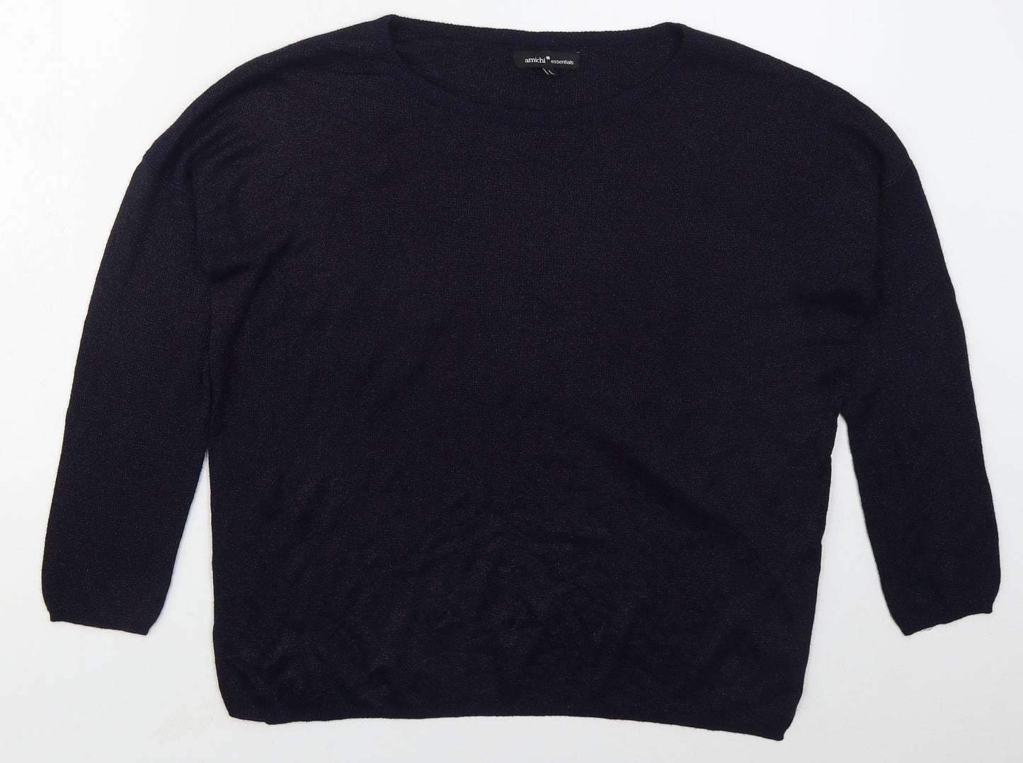 Amchi Womens Blue Boat Neck  Acrylic Pullover Jumper Size L