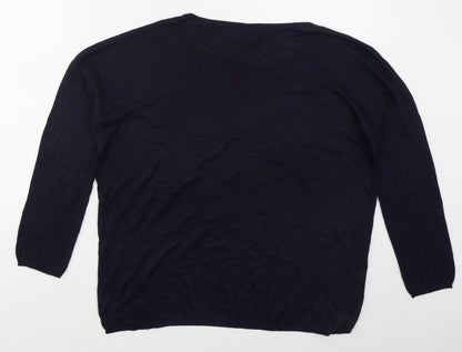 Amchi Womens Blue Boat Neck  Acrylic Pullover Jumper Size L