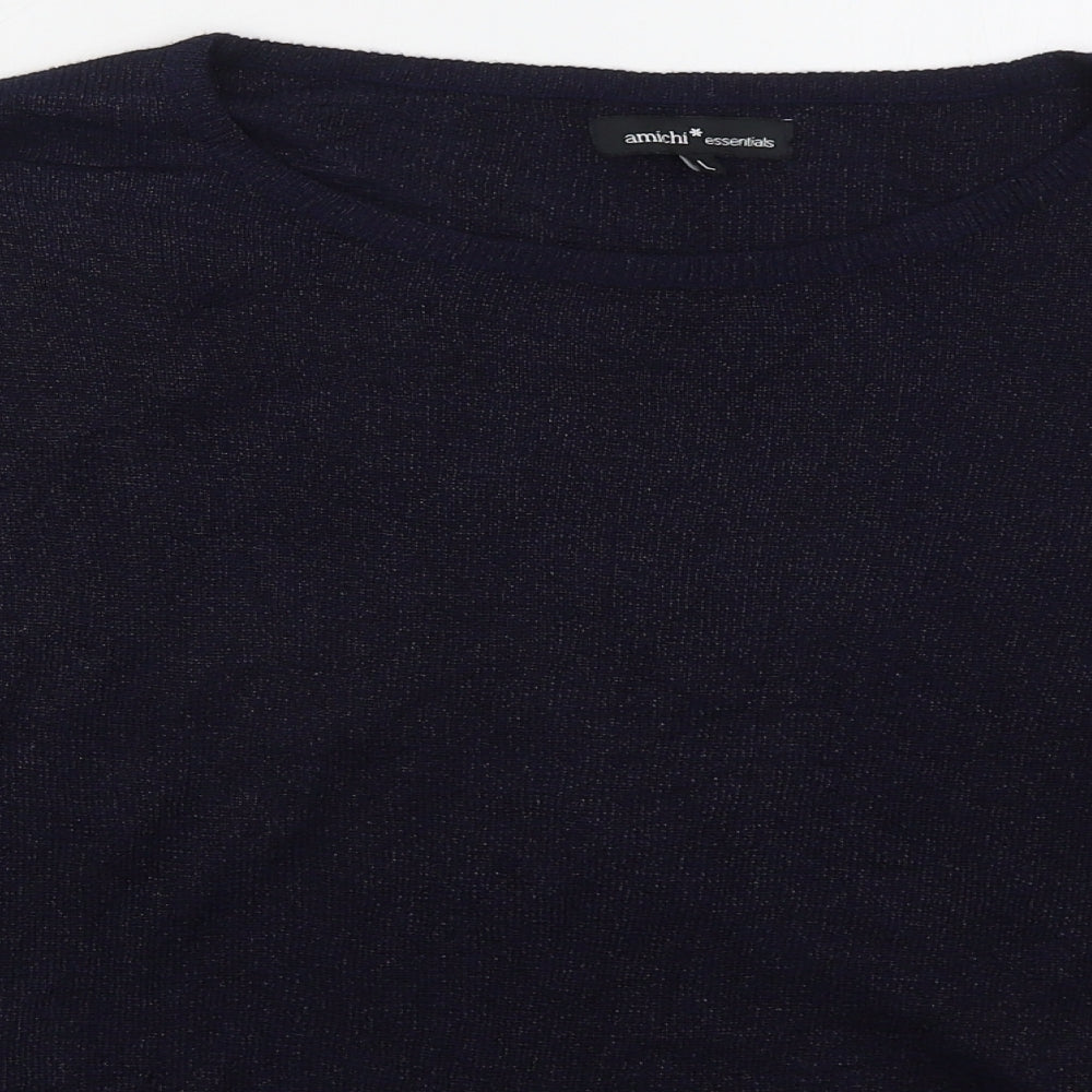 Amchi Womens Blue Boat Neck  Acrylic Pullover Jumper Size L