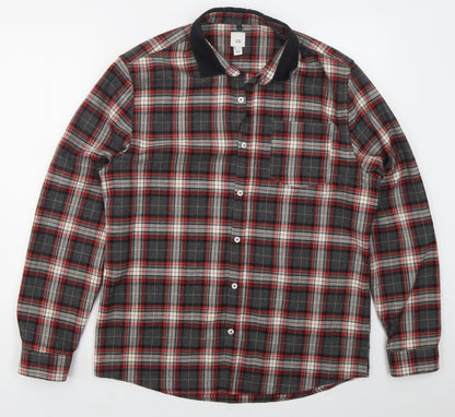 River Island Mens Grey Check Polyester  Button-Up Size L Collared Button - Red