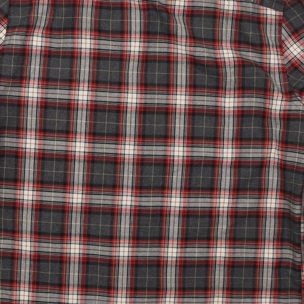 River Island Mens Grey Check Polyester  Button-Up Size L Collared Button - Red