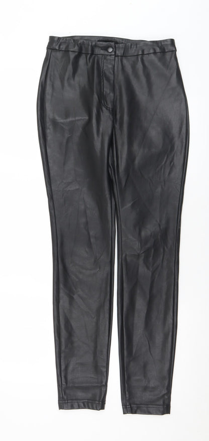 Topshop Womens Black  Polyurethane Trousers  Size 10 L29 in Slim Zip