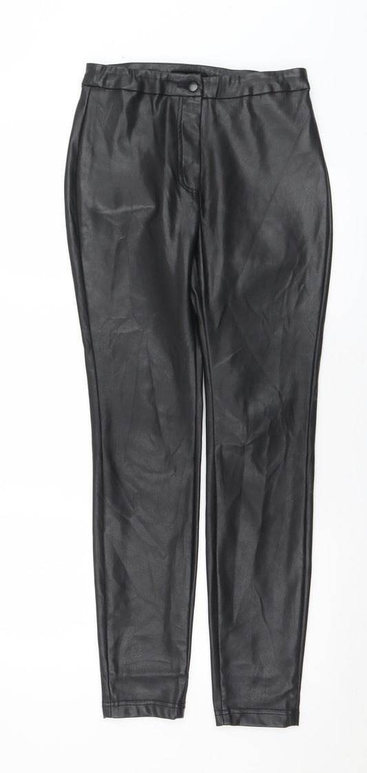 Topshop Womens Black  Polyurethane Trousers  Size 10 L29 in Slim Zip