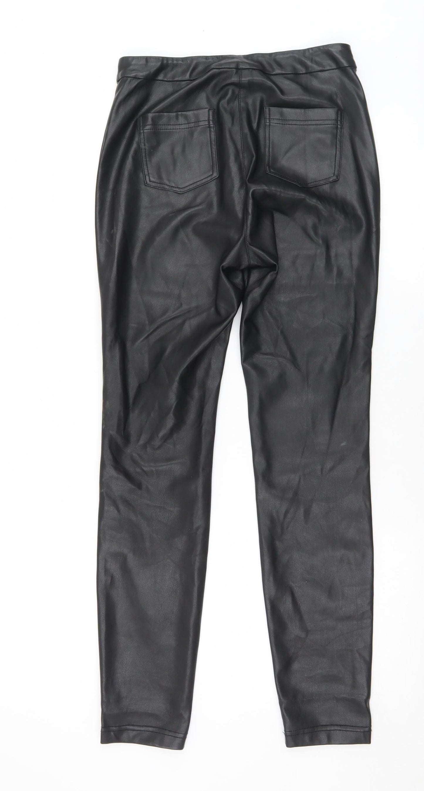 Topshop Womens Black  Polyurethane Trousers  Size 10 L29 in Slim Zip