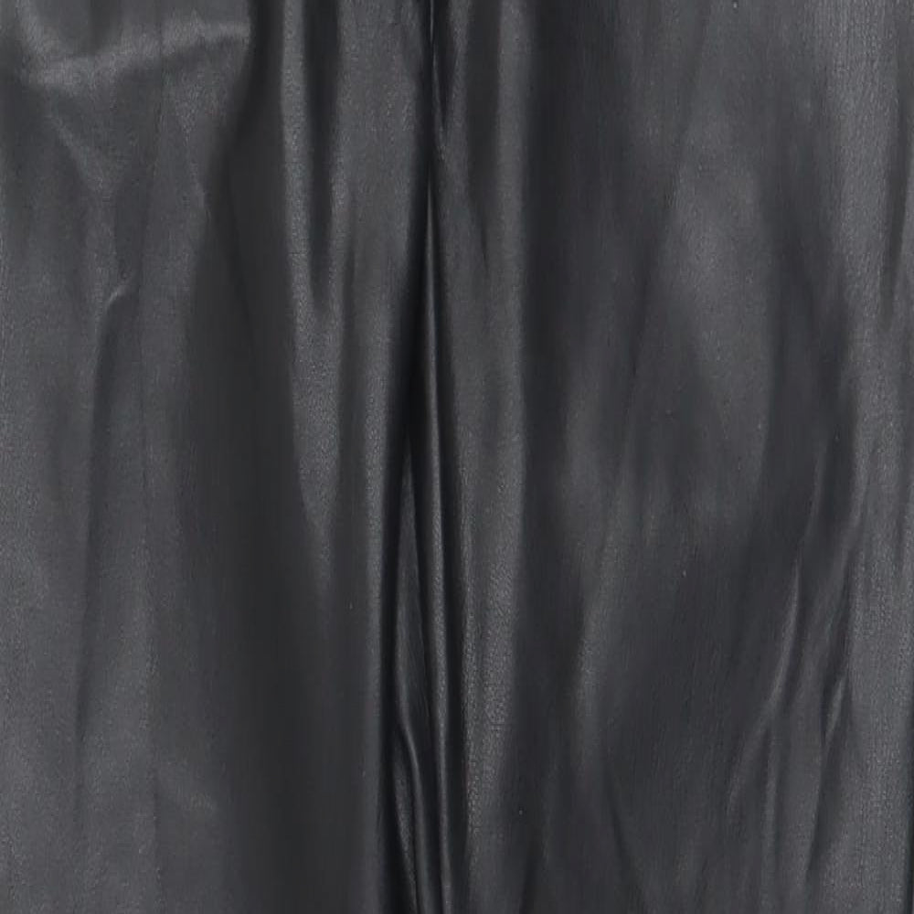 Topshop Womens Black  Polyurethane Trousers  Size 10 L29 in Slim Zip