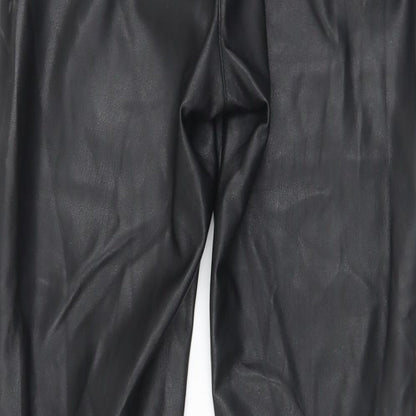 Topshop Womens Black  Polyurethane Trousers  Size 10 L29 in Slim Zip