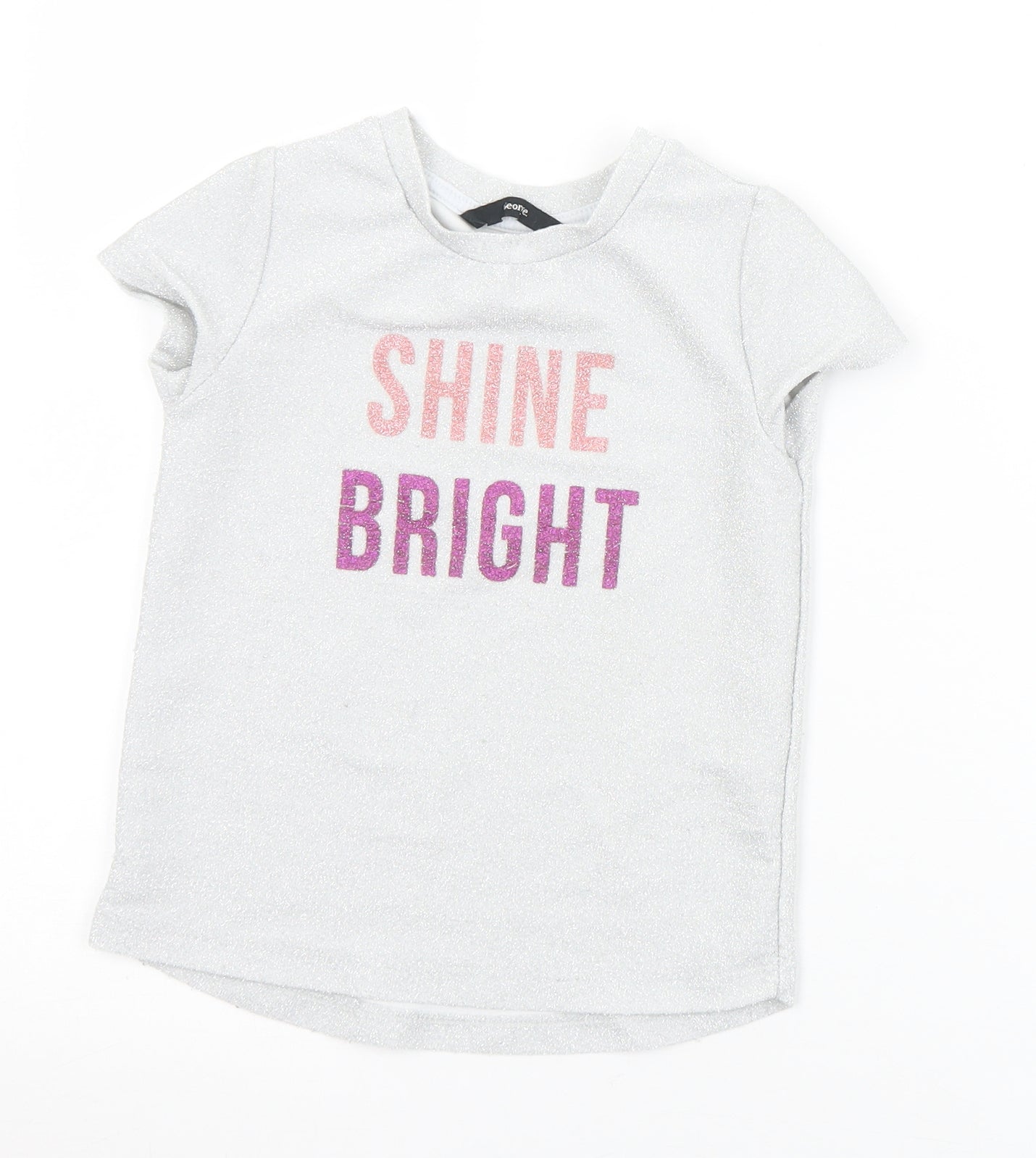 George Girls Silver  Polyester Basic T-Shirt Size 4-5 Years Crew Neck  - Shine Bright