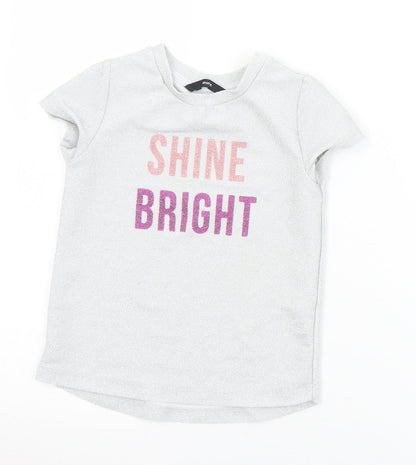 George Girls Silver  Polyester Basic T-Shirt Size 4-5 Years Crew Neck  - Shine Bright