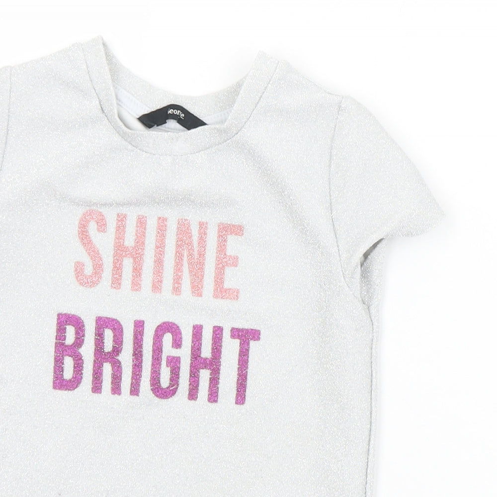 George Girls Silver  Polyester Basic T-Shirt Size 4-5 Years Crew Neck  - Shine Bright
