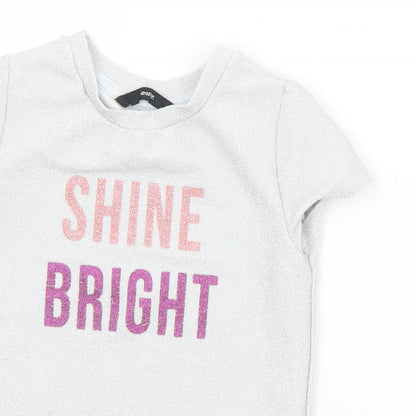 George Girls Silver  Polyester Basic T-Shirt Size 4-5 Years Crew Neck  - Shine Bright