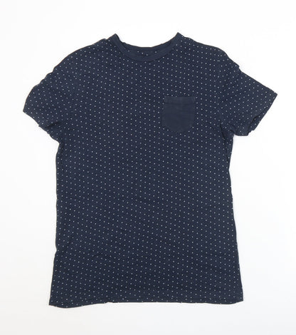 Celio Mens Blue Geometric Polyester  T-Shirt Size S Crew Neck