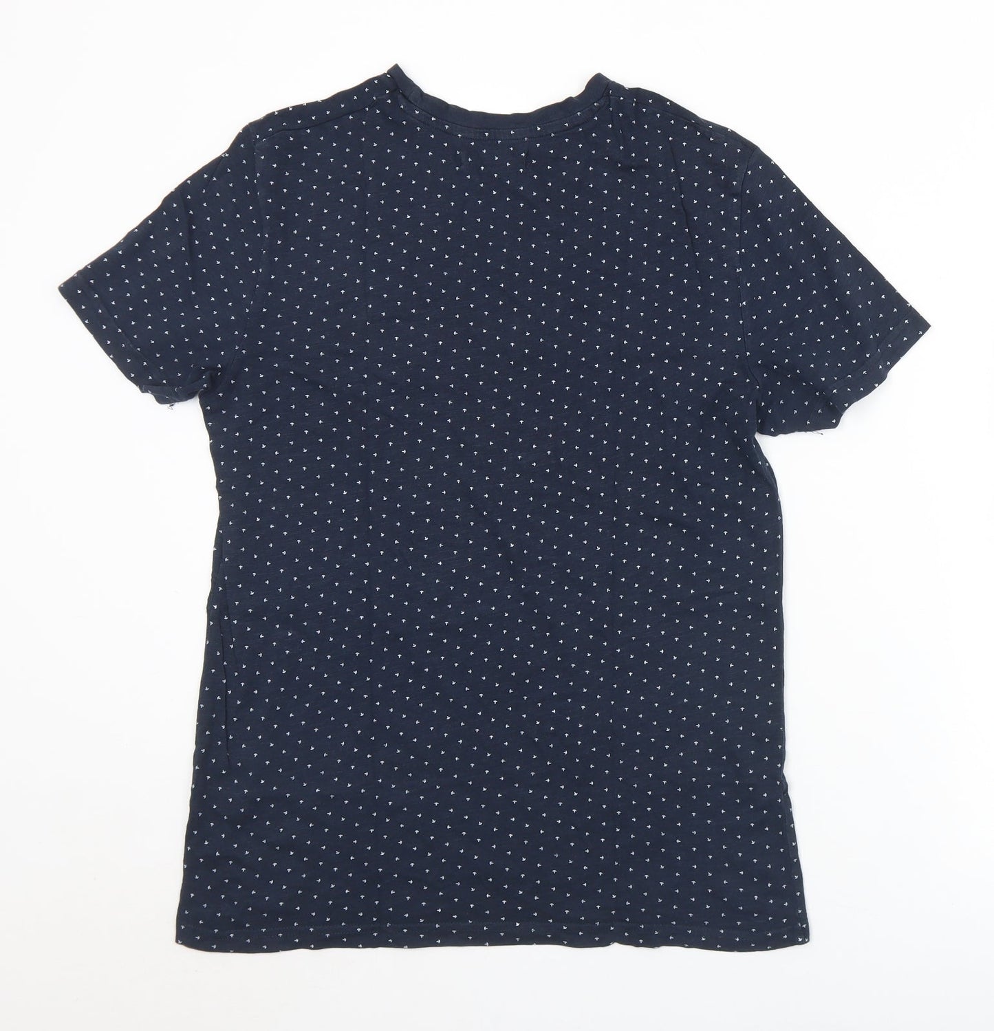 Celio Mens Blue Geometric Polyester  T-Shirt Size S Crew Neck