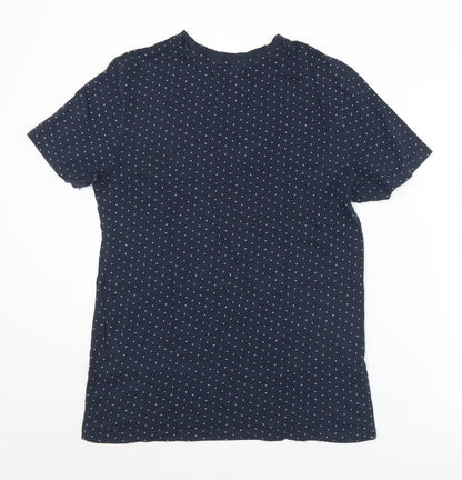 Celio Mens Blue Geometric Polyester  T-Shirt Size S Crew Neck
